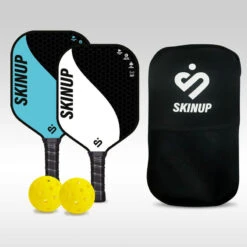 Lot 2 Raquettes Pickleball Yin Yang Bleu/blanc, 2 Balles Et Une Housse