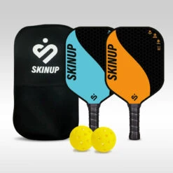 Lot 2 Raquettes Pickleball Yin Yang Orange/bleu, 2 Balles Et Une Housse