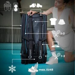Sac De Tennis Avec Compartiment à Chaussures Pour 4-8 Raquettes | 82L Noir Bleu -Arten Tennis Magasin sac de tennis avec compartiment a chaussures pour 4 8 raquettes 82l noir bleu 3