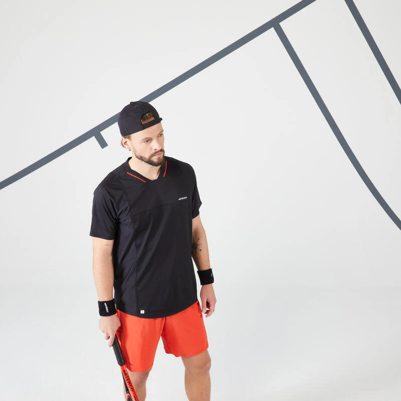 T-shirt Tennis Manches Courtes Homme - ARTENGO DRYVN Noir Rouge 4 T-shirt Tennis Manches Courtes Homme - ARTENGO DRYVN Noir Rouge – Image 4